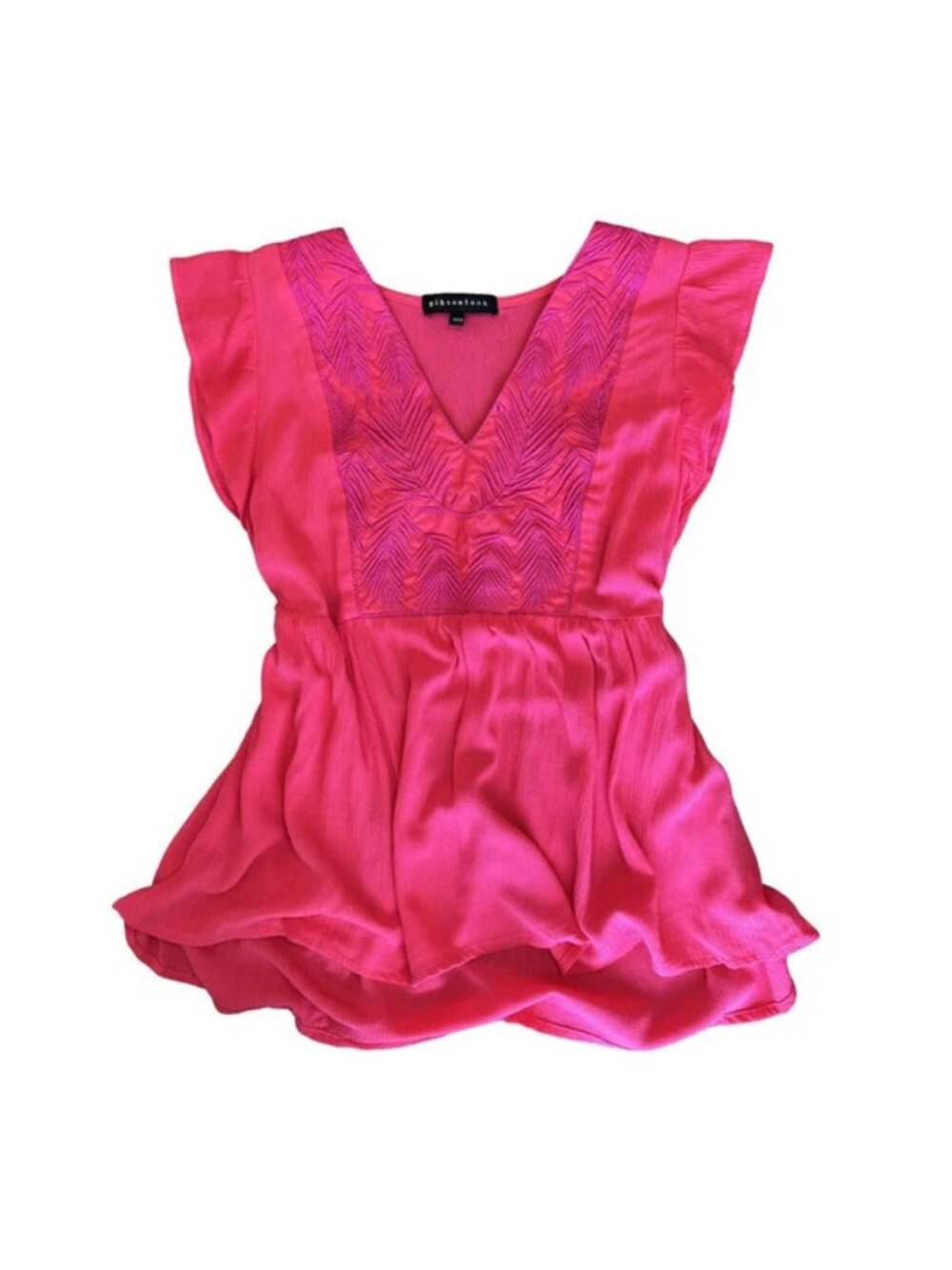 Gibsonlook Pink Embroidered Hot Pink Blouse | Boho Flutter Summer Beach Size